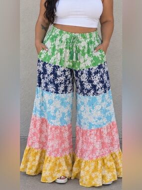 Lanidor (Portuguese Brand) Multicolor Tiered Tie-Dye Wide Leg Pants